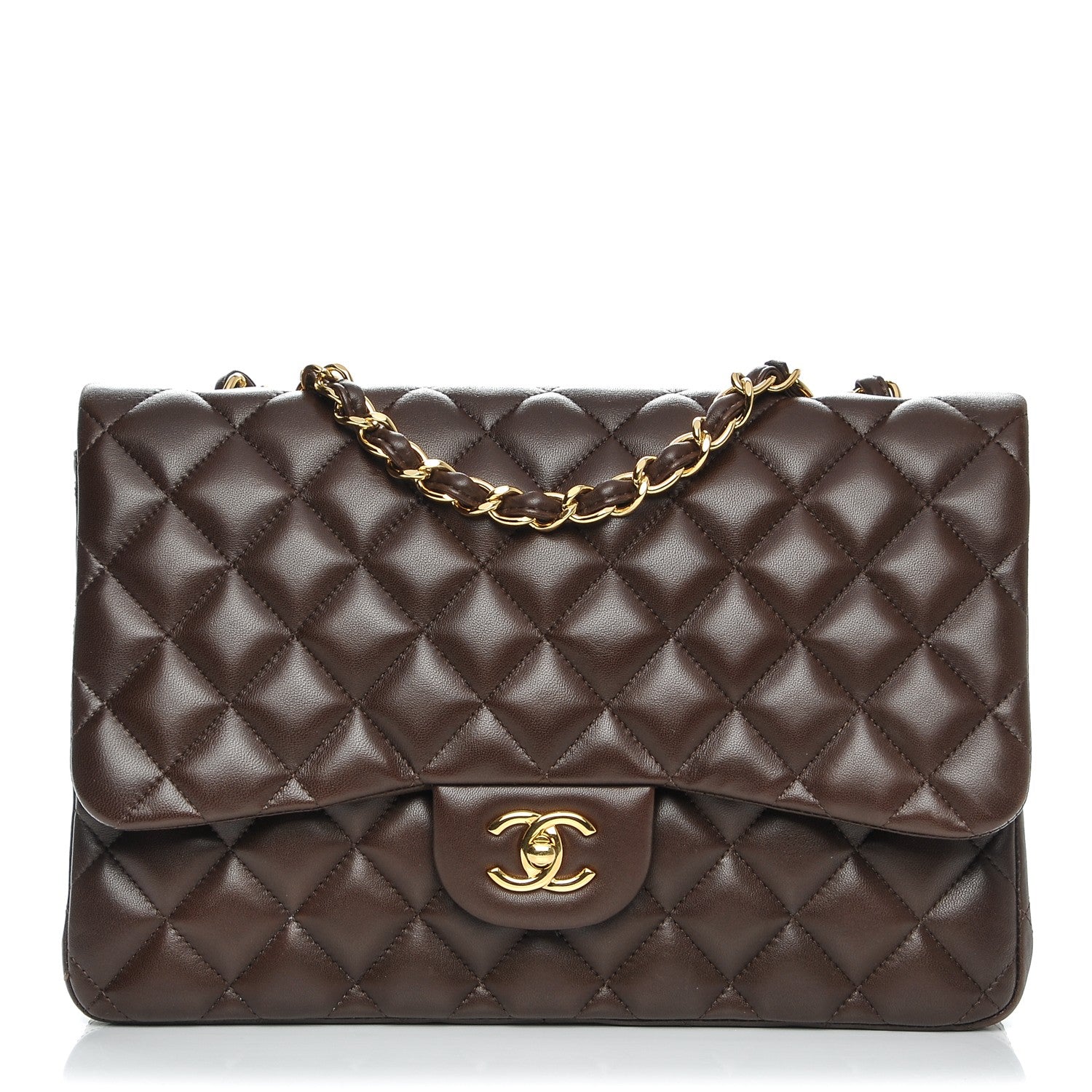 Chanel Lambskin Quilted Jumbo Single Flap Dark Brown 1 of 8