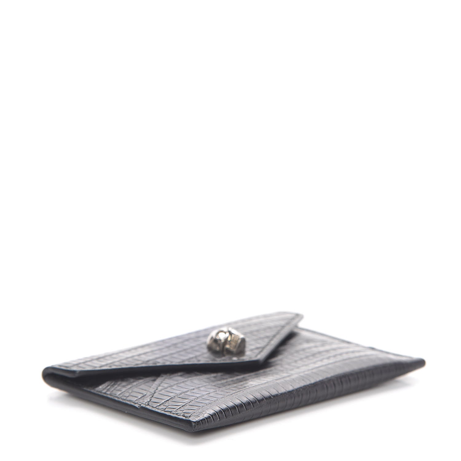 Alexander McQueen Calfskin Lizard Embossed Skull Envelope Card Holder Black 4 of 7