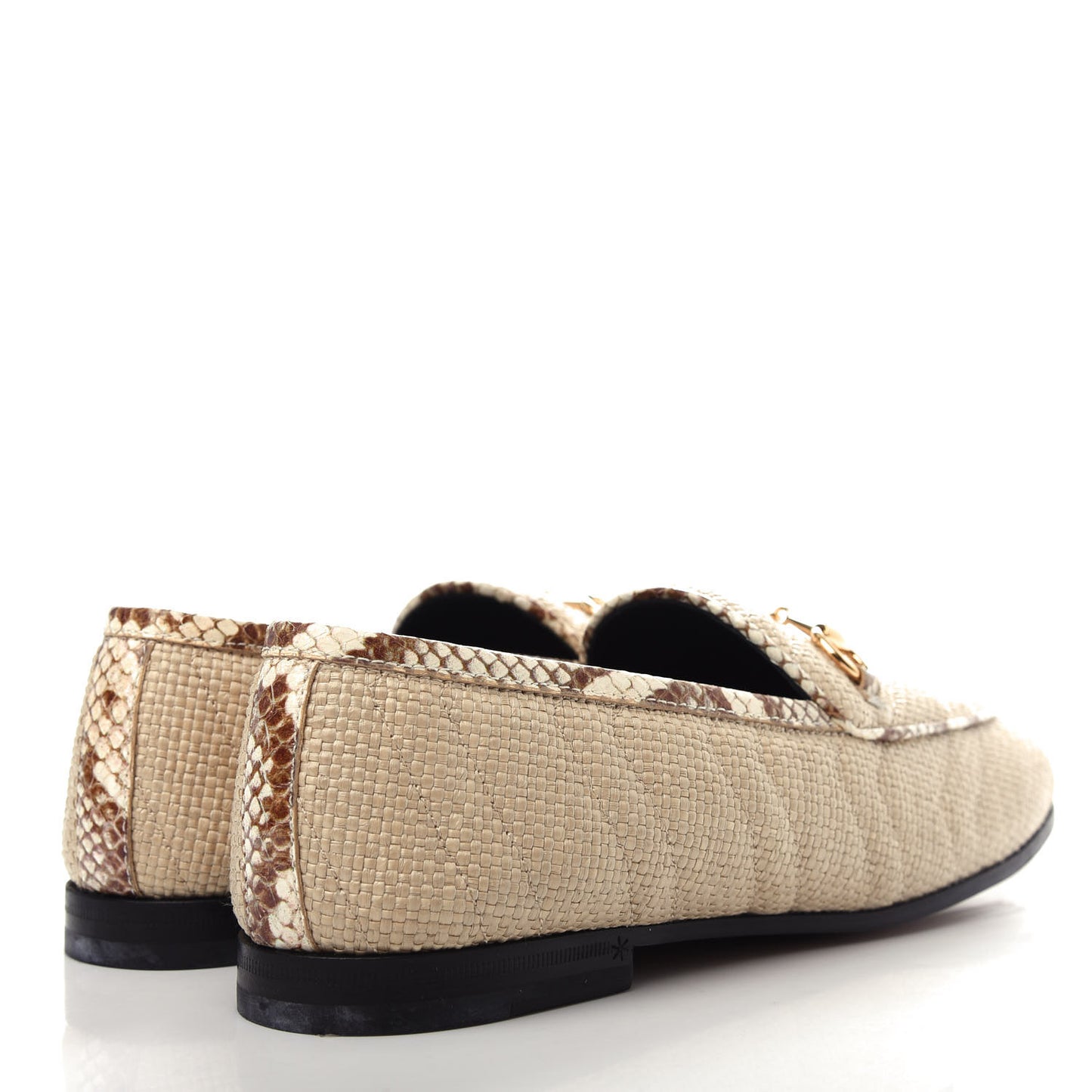 Raffia Elaphe Matelasse Horsebit Womens Jordaan Loafers 37.5 Natural Cream Brown