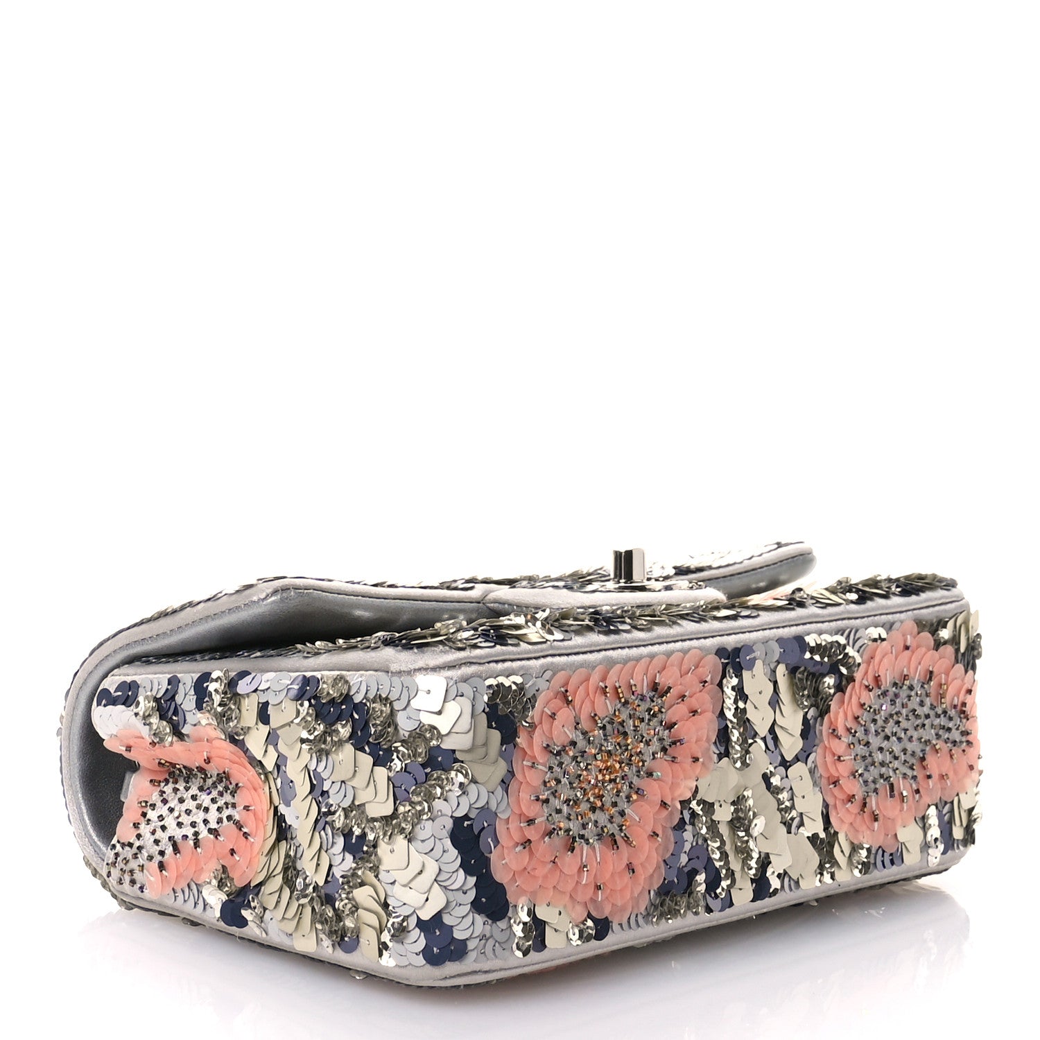 Chanel Satin Sequin Embellished Flower Mini Rectangular Flap