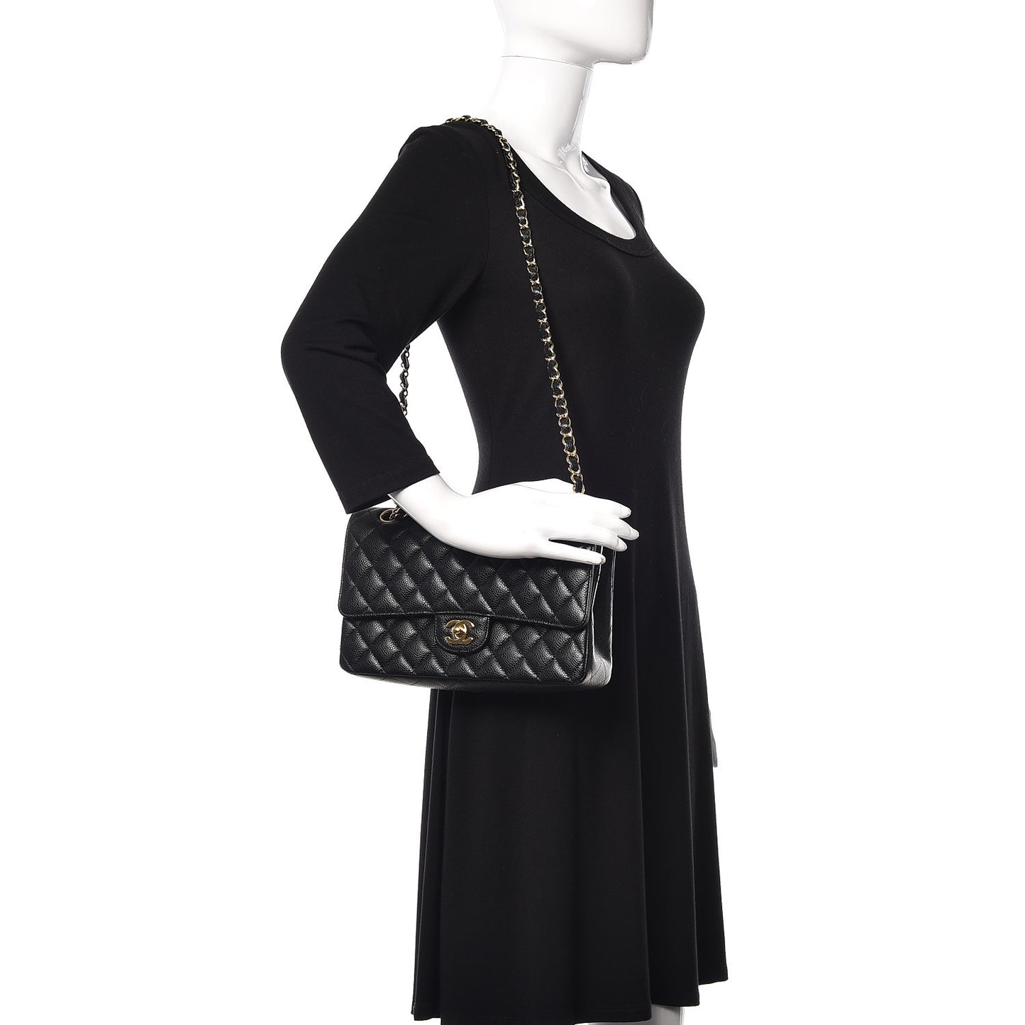 Caviar Quilted Medium Double Flap Black