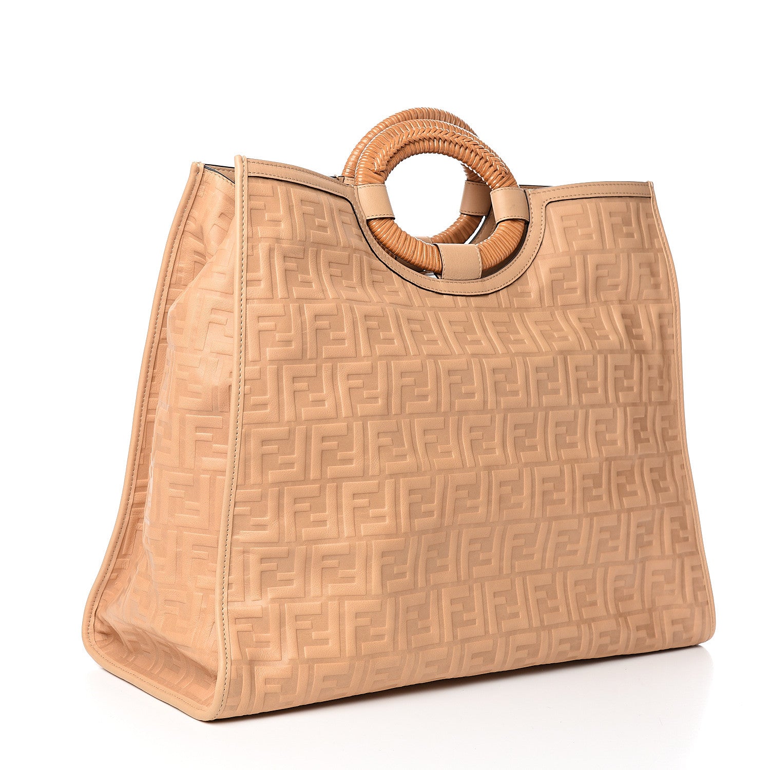 Fendi Vitello Cristallo Nature Wicker FF 1974 Embossed Large Runaway Shopper Tote Makeup 2 of 9
