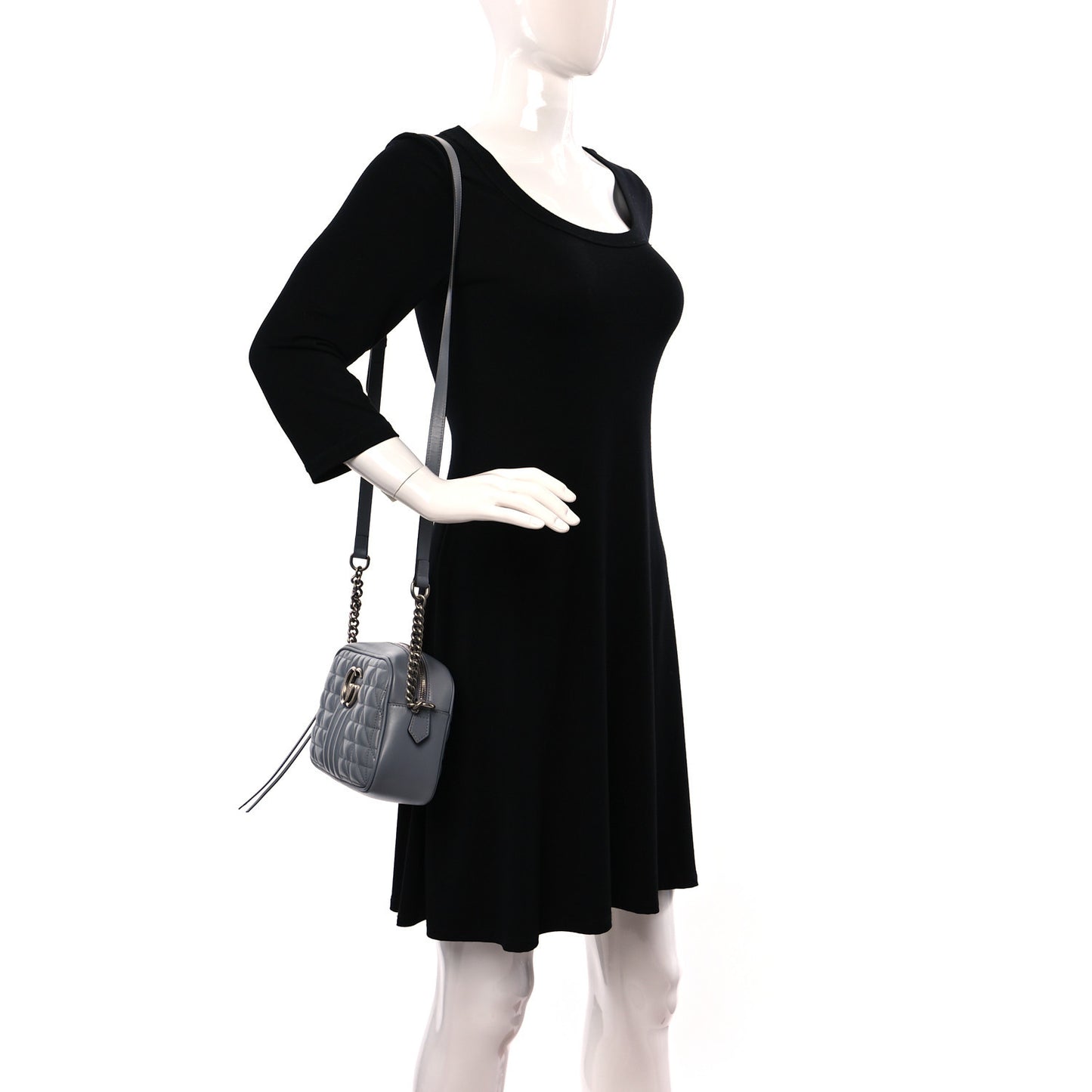 Calfskin Matelasse Aria Small GG Marmont Chain Shoulder Bag Deep Grey