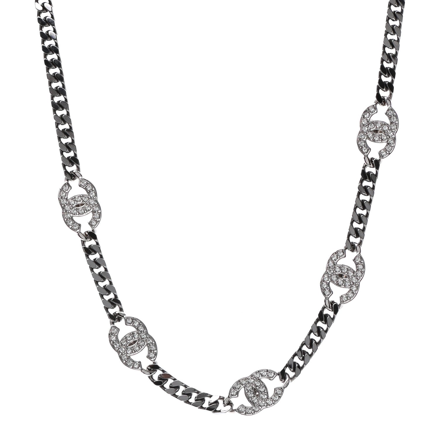 Chanel Ruthenium Crystal Chain CC Choker Silver 1 of 5