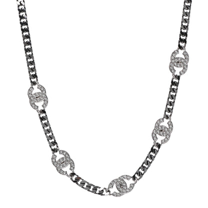 Chanel Ruthenium Crystal Chain CC Choker Silver 1 of 5