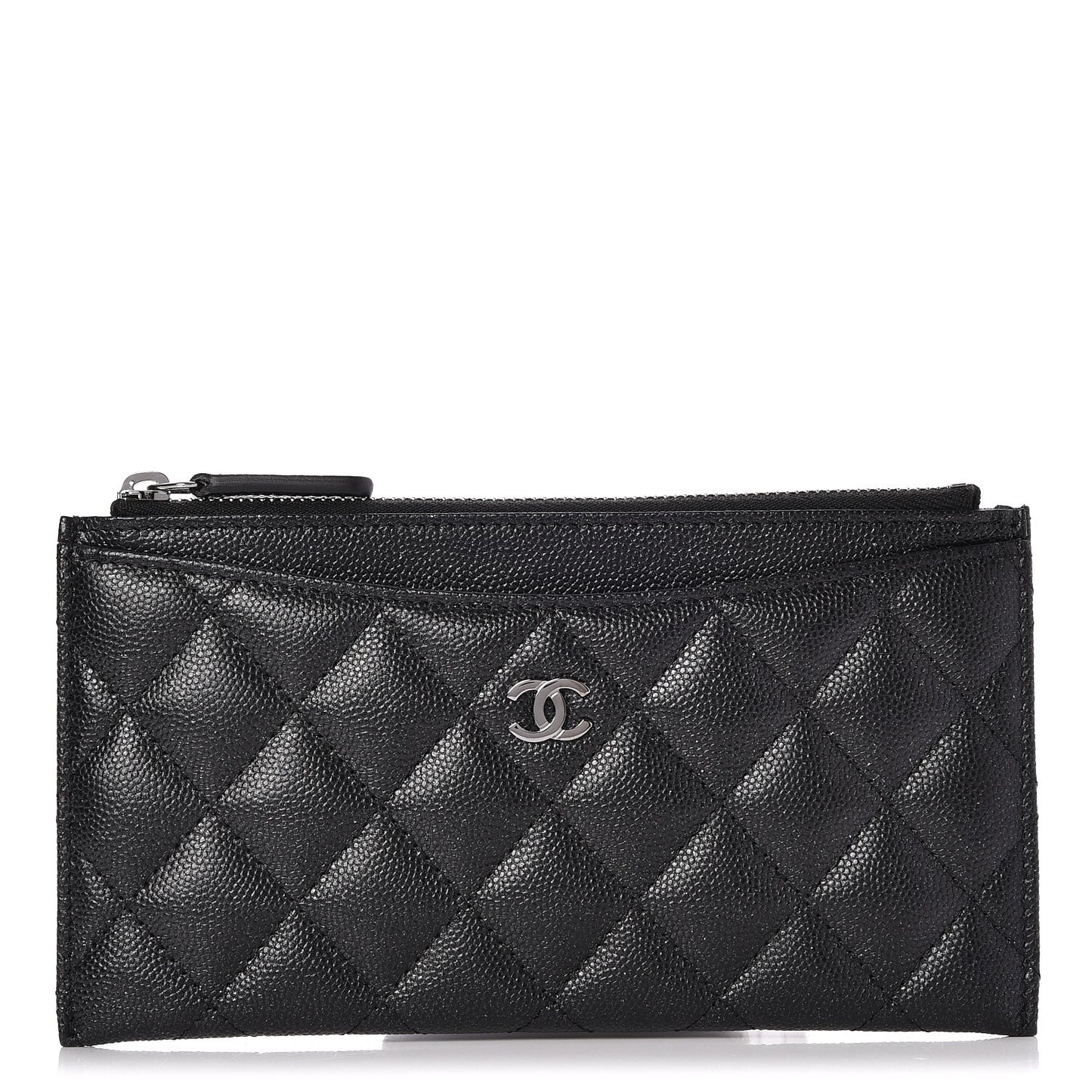 Iridescent Caviar Quilted Classic Zip Pouch Black