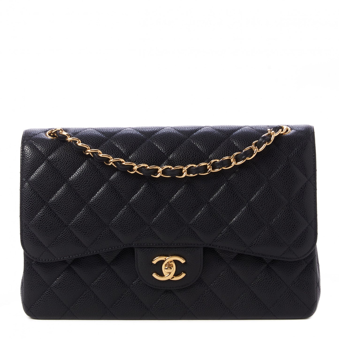 Caviar Quilted Jumbo Double Flap Black
