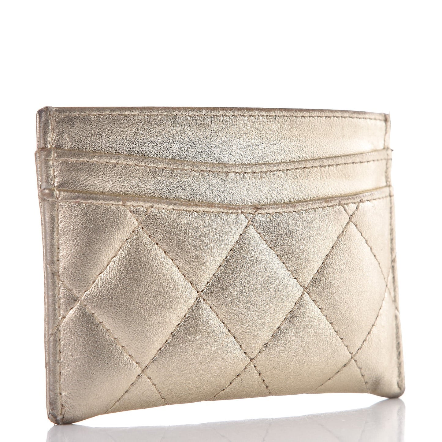 Metallic Lambskin Quilted CC Card Holder Gold