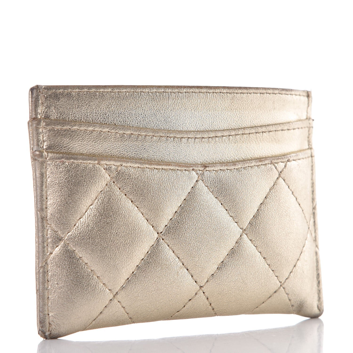 Chanel Metallic Lambskin Quilted CC Card Holder Gold 3 of 8