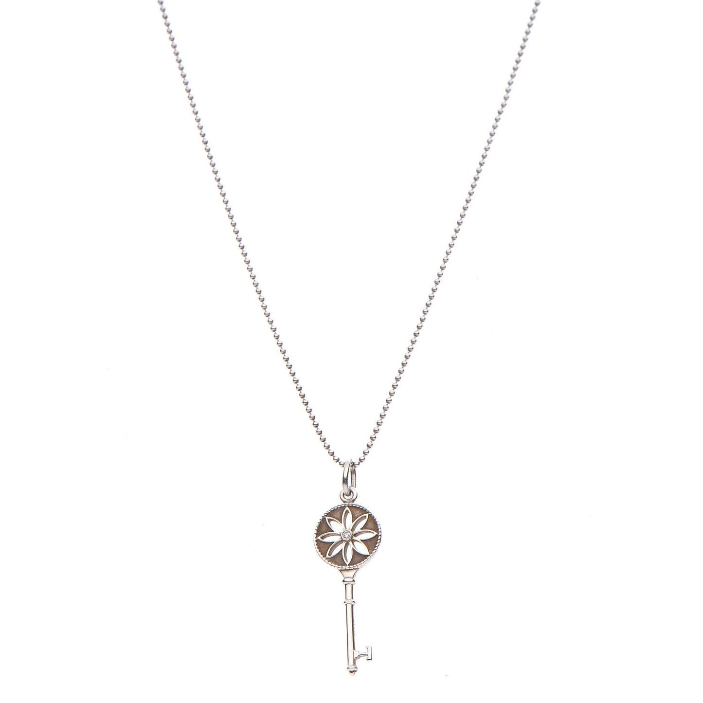 Sterling Silver Diamond Small Daisy Key Pendant Necklace
