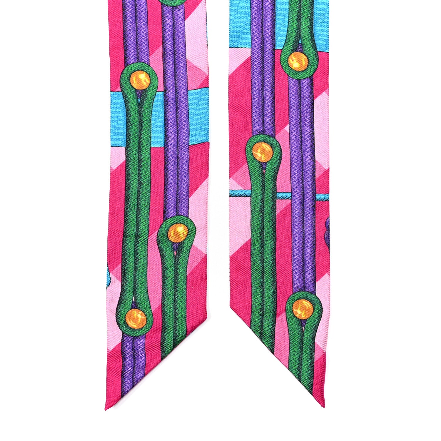 Hermes Silk Brandebourgs Twilly Fuchsia Turquoise Emeraude 3 of 4