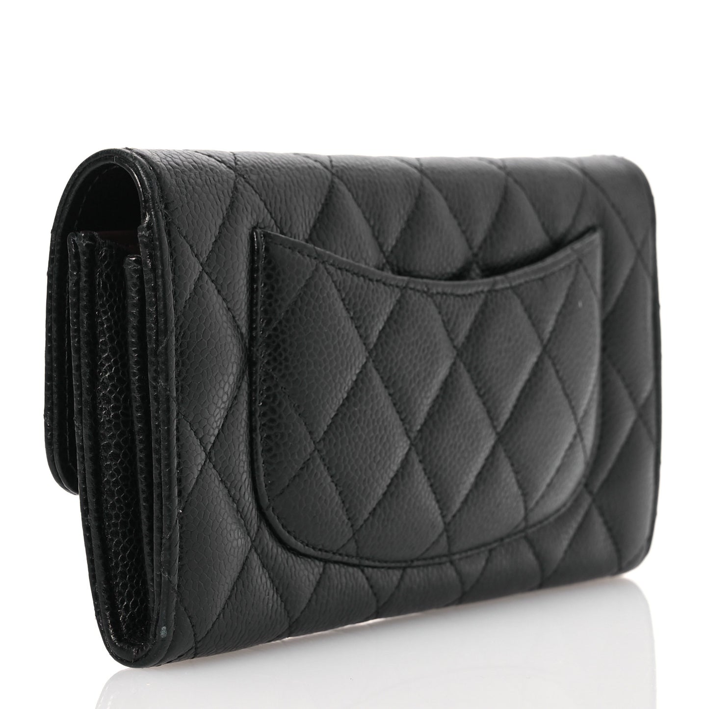 Caviar Quilted Large Gusset Flap Wallet Black