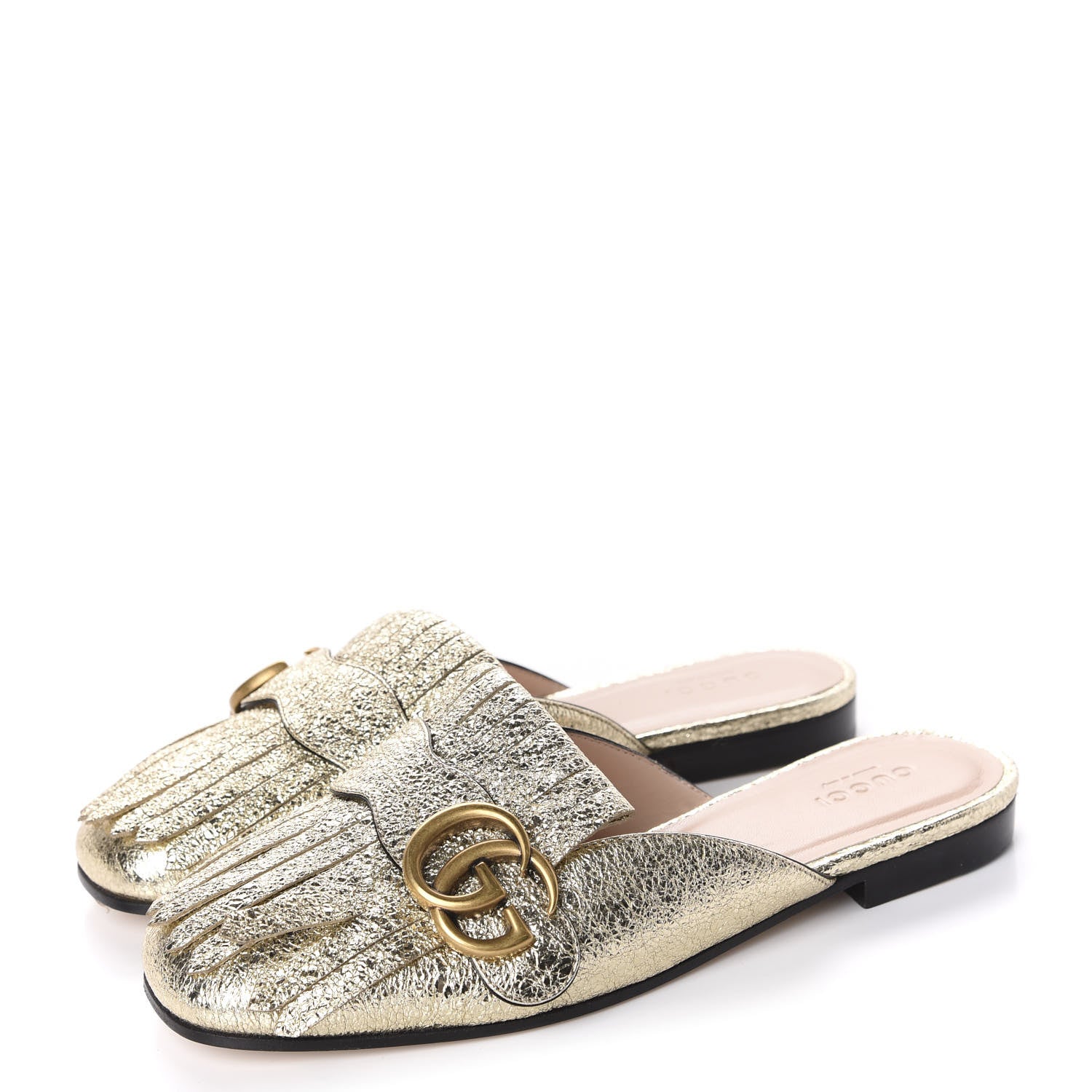 Gucci Galassia Womens GG Marmont Fringe Slippers 35.5 Platino 3 of 9
