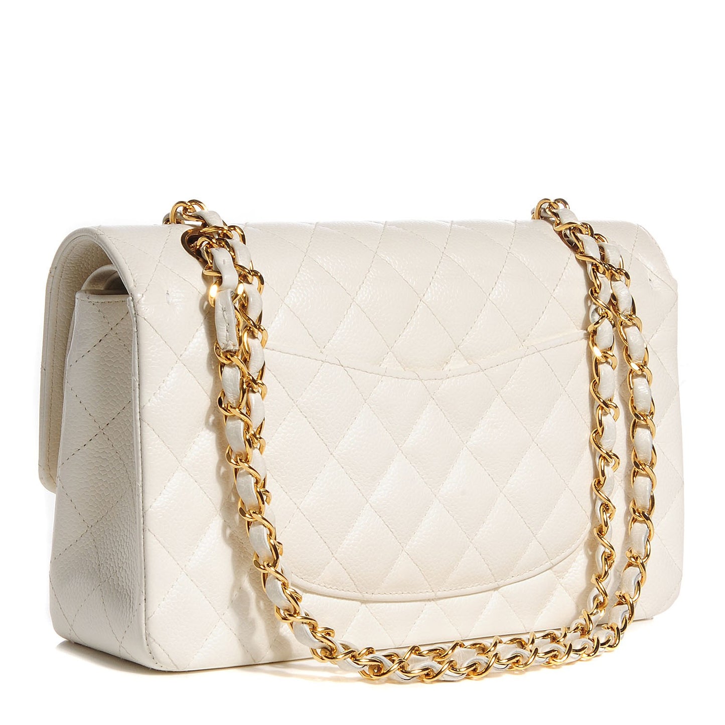 Caviar Quilted Medium Double Flap White