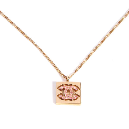 Chanel Pink Crystal CC Cutout Necklace Gold 5 of 5