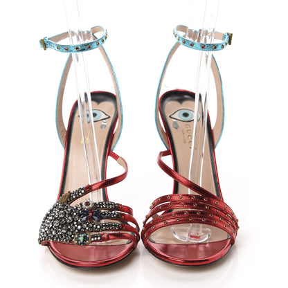 Gucci Metallic Nappa Crystal Embellished Wangy Sandal Heels 40.5 Red Blue 2 of 8