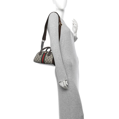 Gucci GG Supreme Monogram Textured Dollar Calfskin Web Mini Ophidia Top Handle Bowler Bag Beige Ebony New Acero 2 of 10