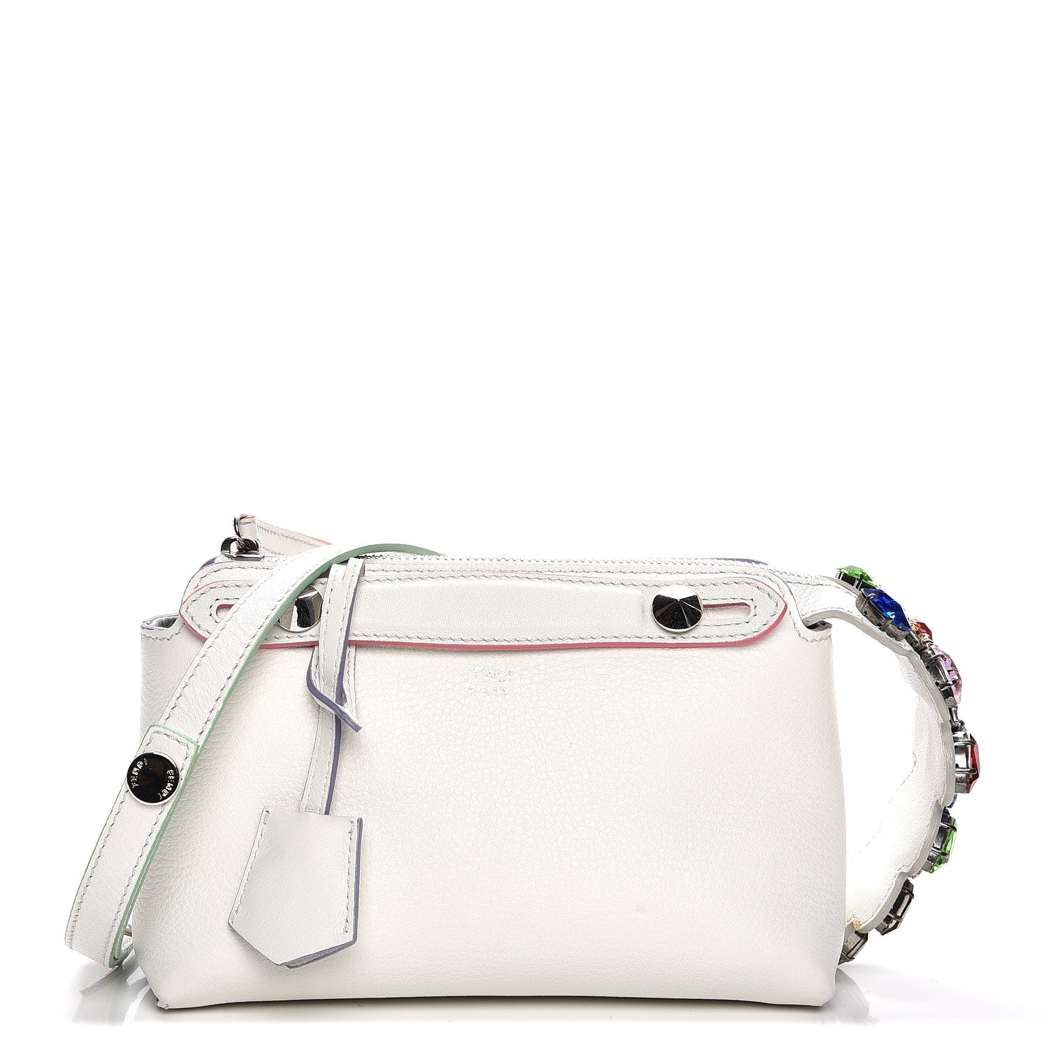 Fendi Vitello Dolce Crystal Croc Tail Mini By The Way Boston Bag White Ice Multicolor 1 of 8