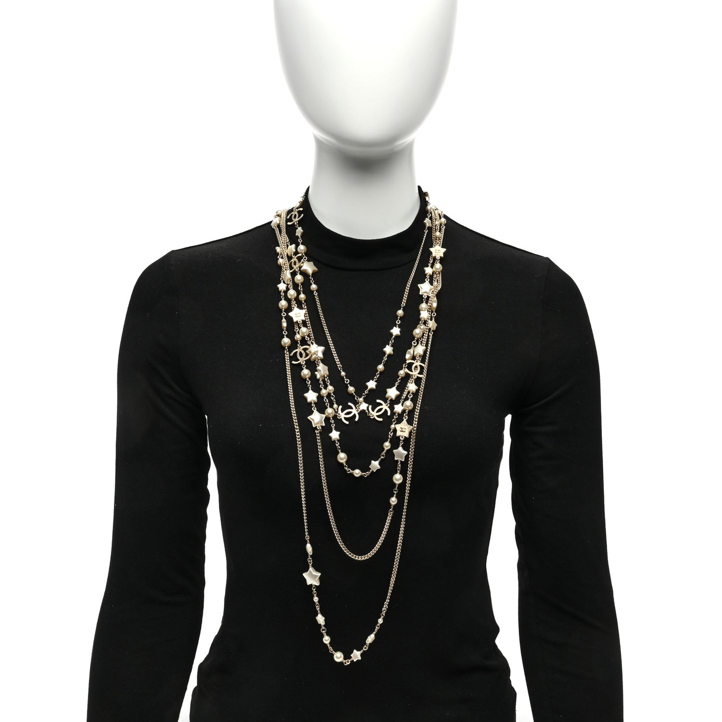 Pearl CC Star Four Strand Necklace Silver