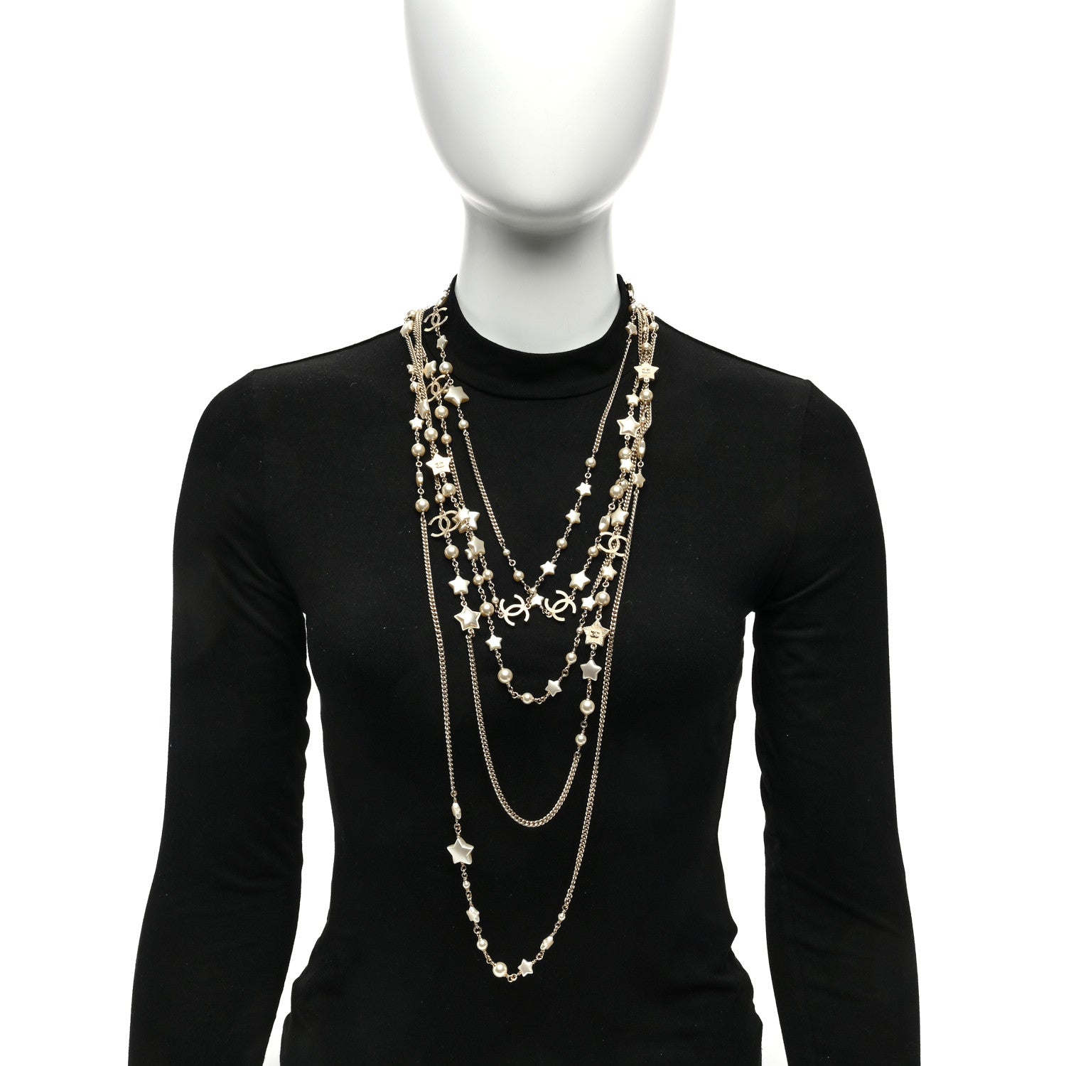 Chanel Pearl CC Star Four Strand Necklace Silver 2 of 4
