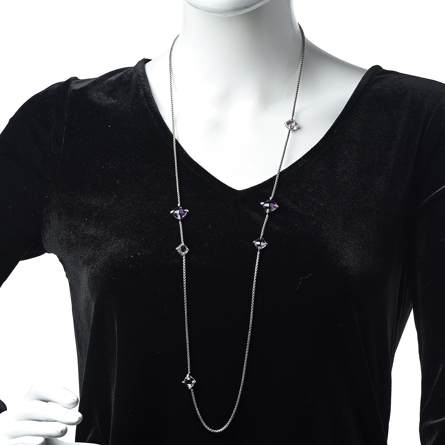 David Yurman Sterling Silver Diamond Amethyst Chatelaine Station Necklace 2 of 4