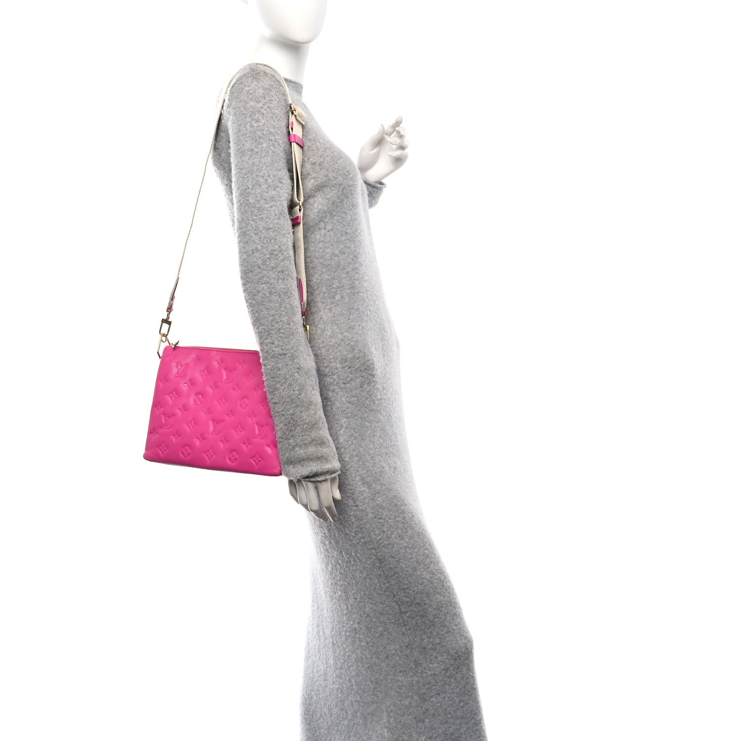 Louis Vuitton Lambskin Embossed Monogram Coussin PM Rose Bougainvillier Pink 2 of 13