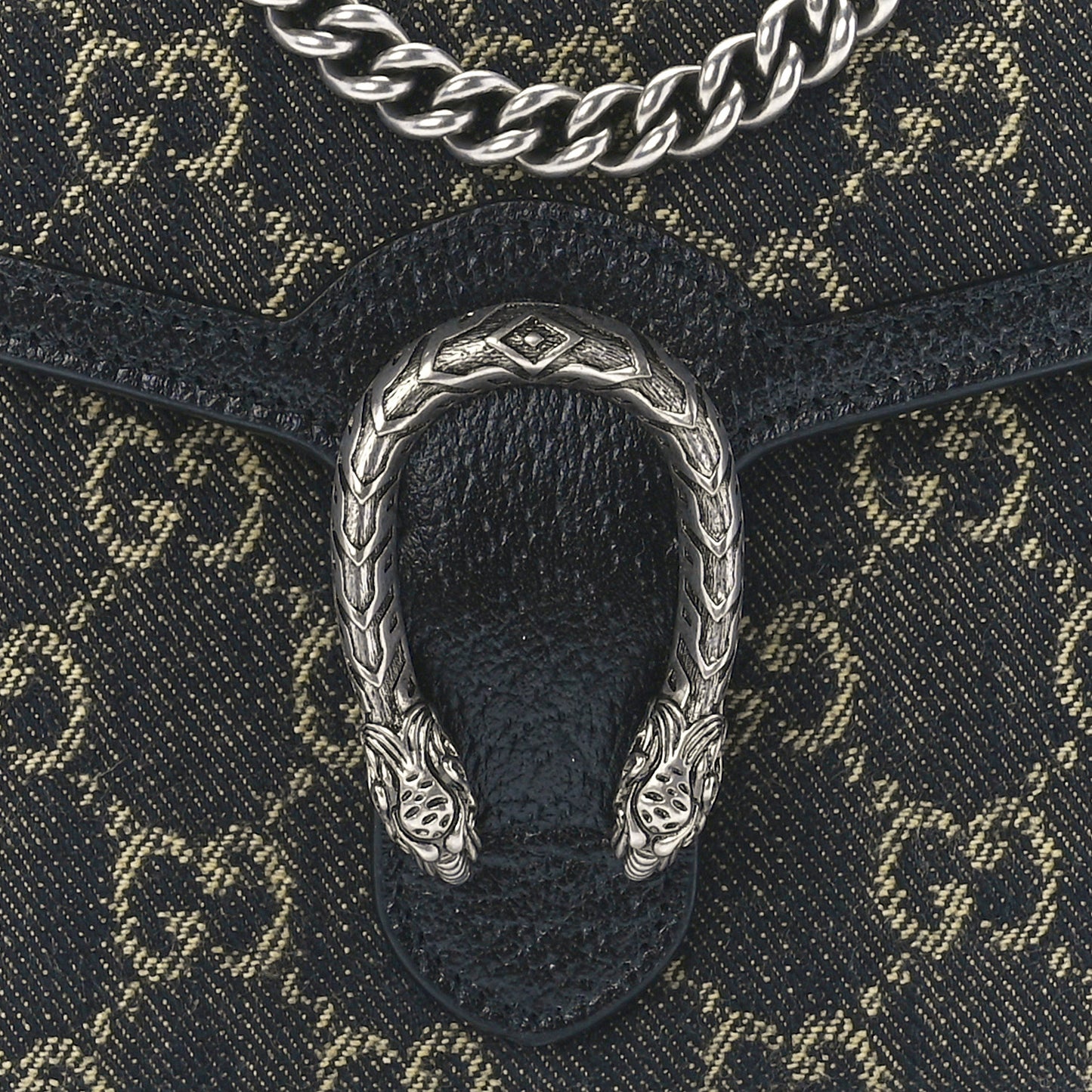 Jacquard Black Denim GG Monogram Mini Dionysus Chain Wallet Black Ivory
