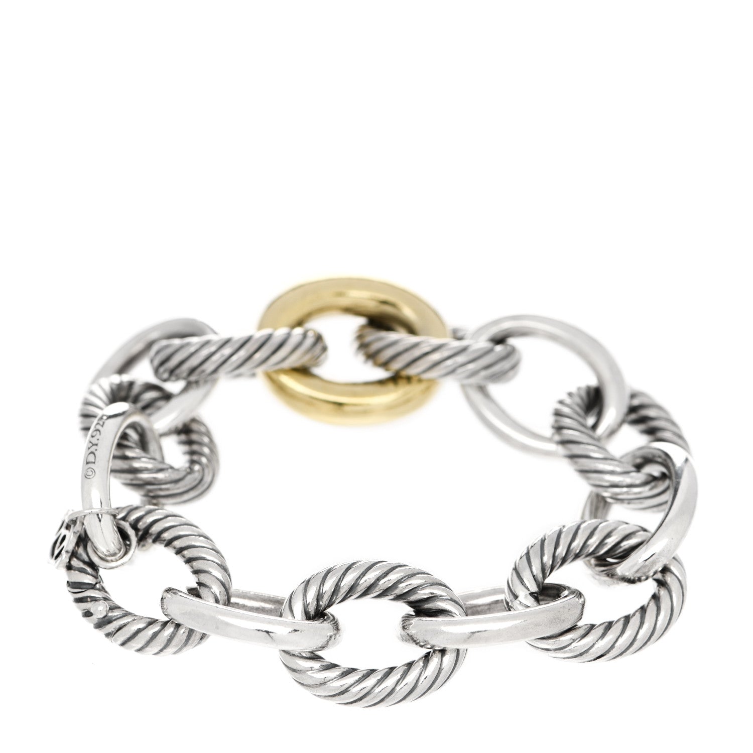 David Yurman Sterling Silver 18K Yellow Gold 19mm Extra Large Oval Link Bracelet 2 of 4