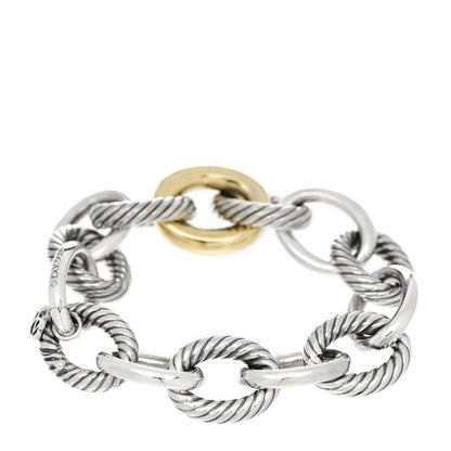 David Yurman Sterling Silver 18K Yellow Gold 19mm Extra Large Oval Link Bracelet 2 of 4