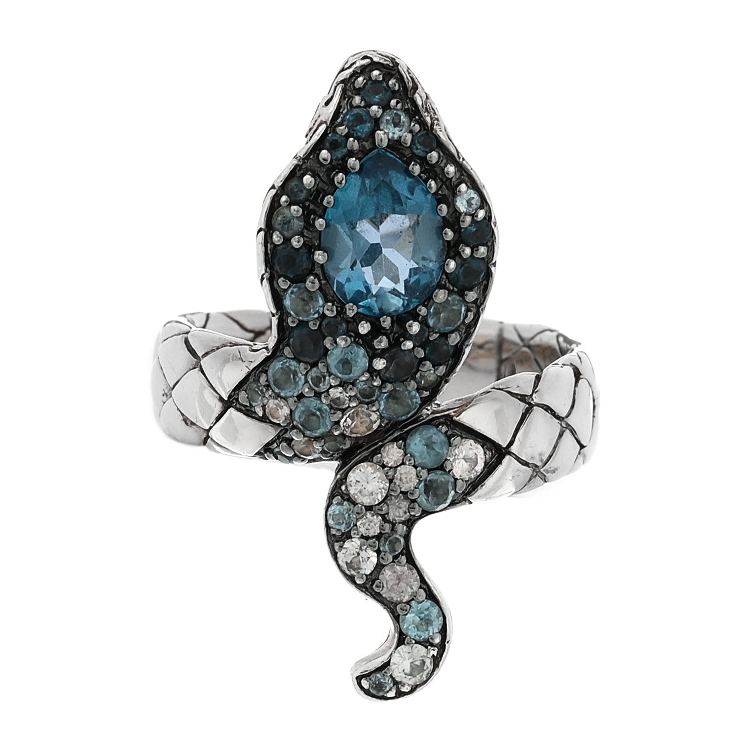 John Hardy Sterling Silve Blue Topaz White Sapphire Snake Ring 57 8 3 of 5
