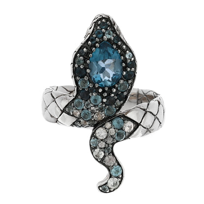 John Hardy Sterling Silve Blue Topaz White Sapphire Snake Ring 57 8 3 of 5