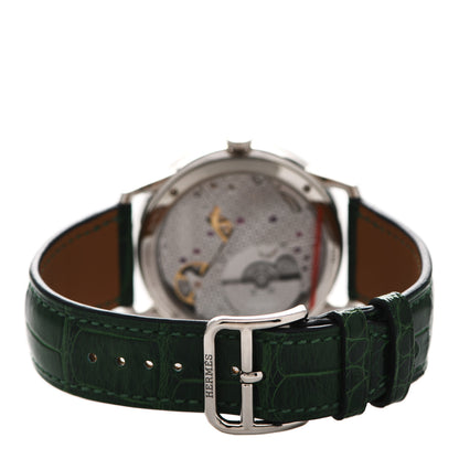 Hermes 18K White Gold Alligator 39.5mm Limited Edition Millefioris Tortoise Automatic Watch Vert Moyen 3 of 5