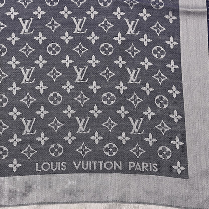 Louis Vuitton Wool Silk Monogram Denim Shawl Blue 3 of 4