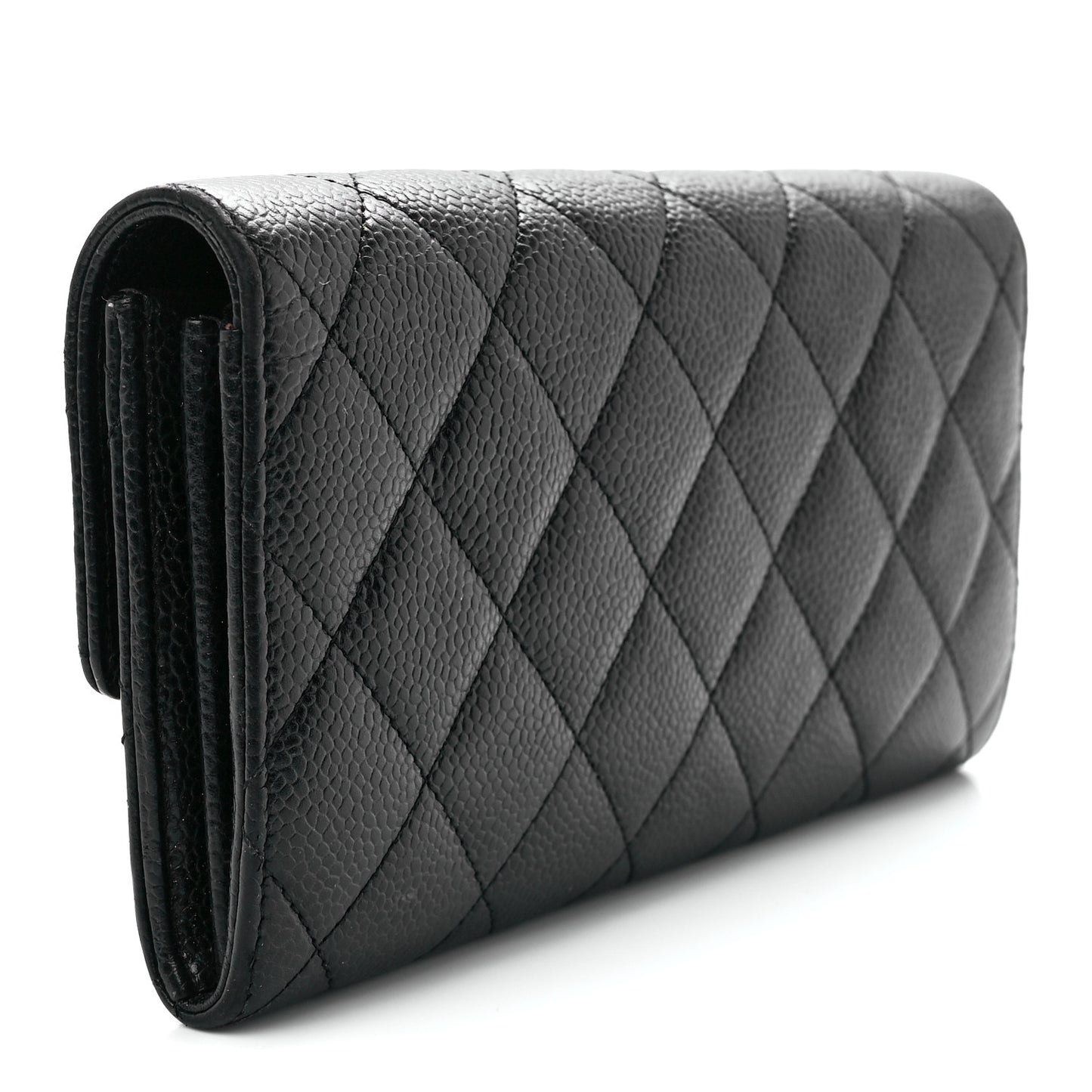 Caviar Quilted Large Gusset Flap Wallet Black