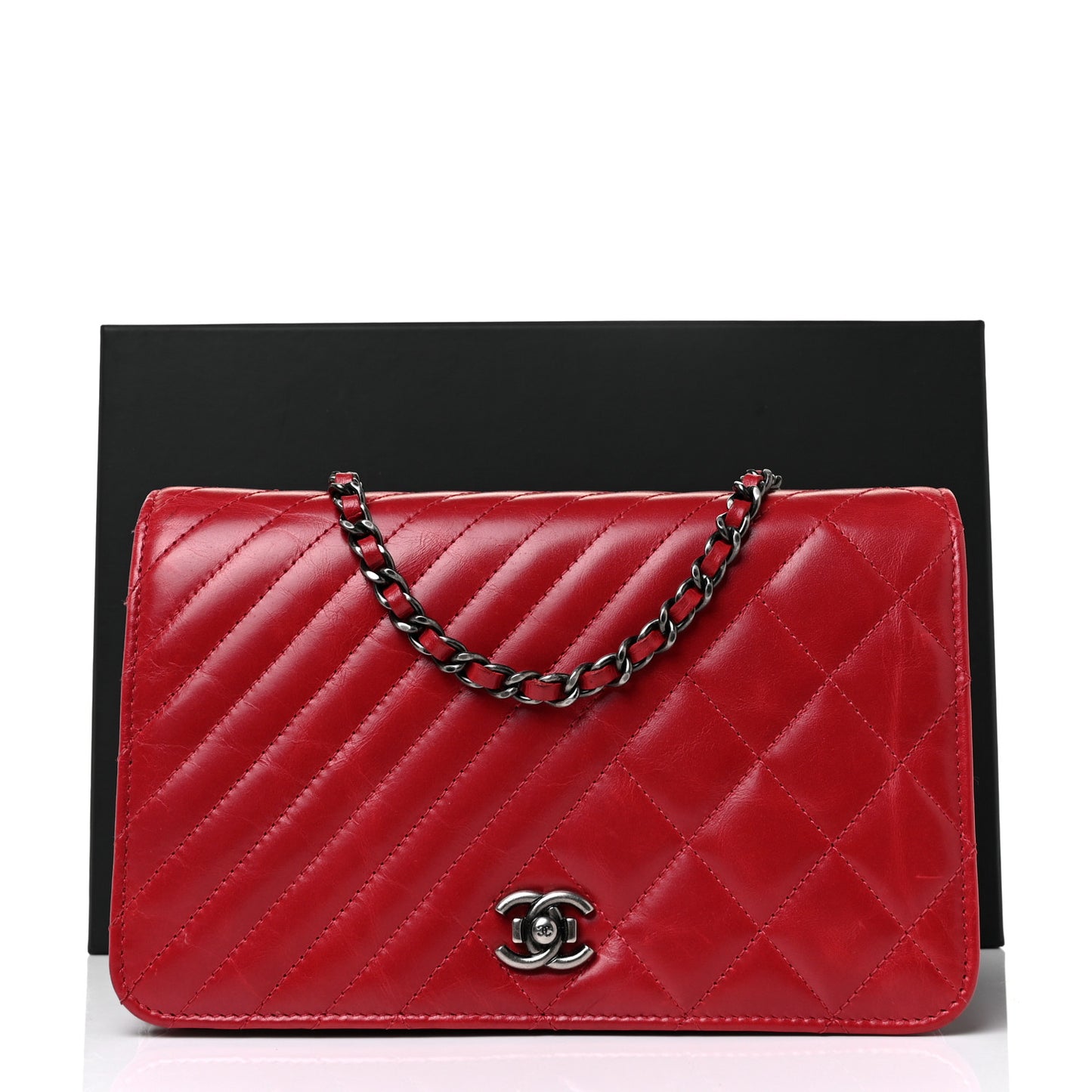 Lambskin Quilted Coco Boy Wallet On Chain WOC Red