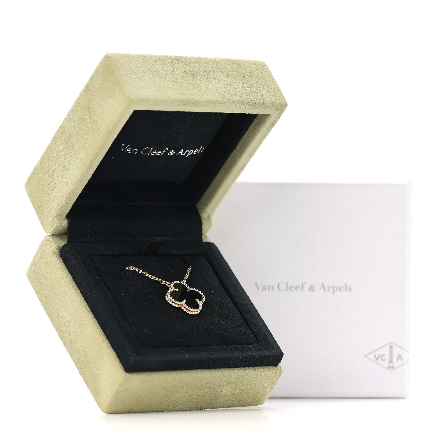Van Cleef & Arpels 18K Yellow Gold Black Onyx Vintage Alhambra Pendant Necklace 7 of 7