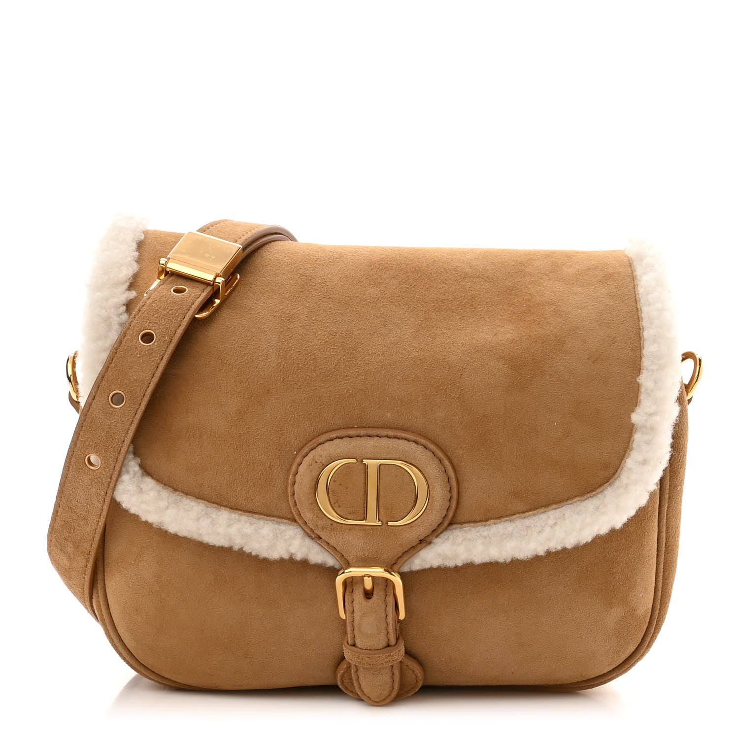 Christian Dior Suede Shearling Medium Bobby Flap Natural 1 of 9