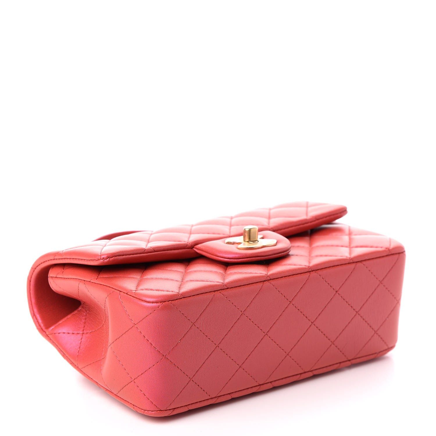 Chanel Iridescent Lambskin Quilted Mini Top Handle Rectangular Flap Red 4 of 10