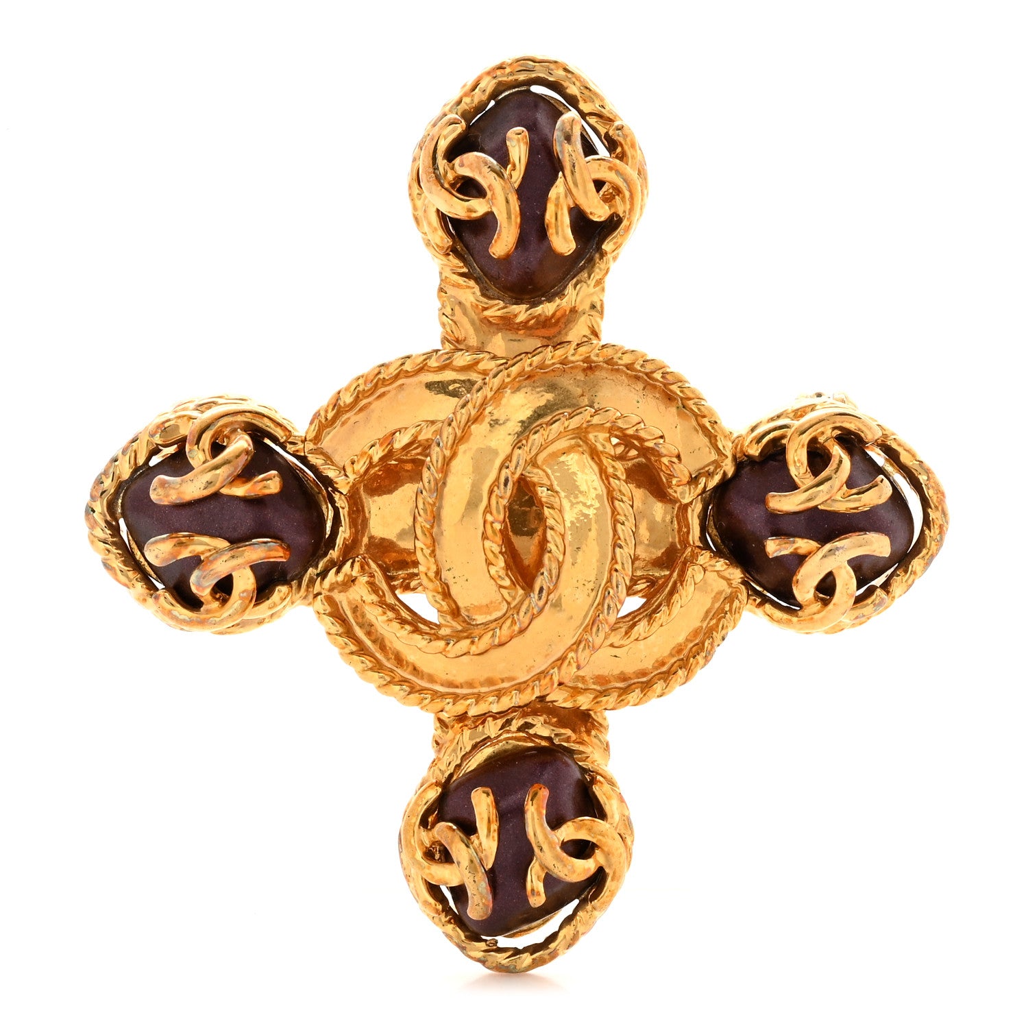 Chanel Pearl CC Cross Brooch Gold 1 of 4