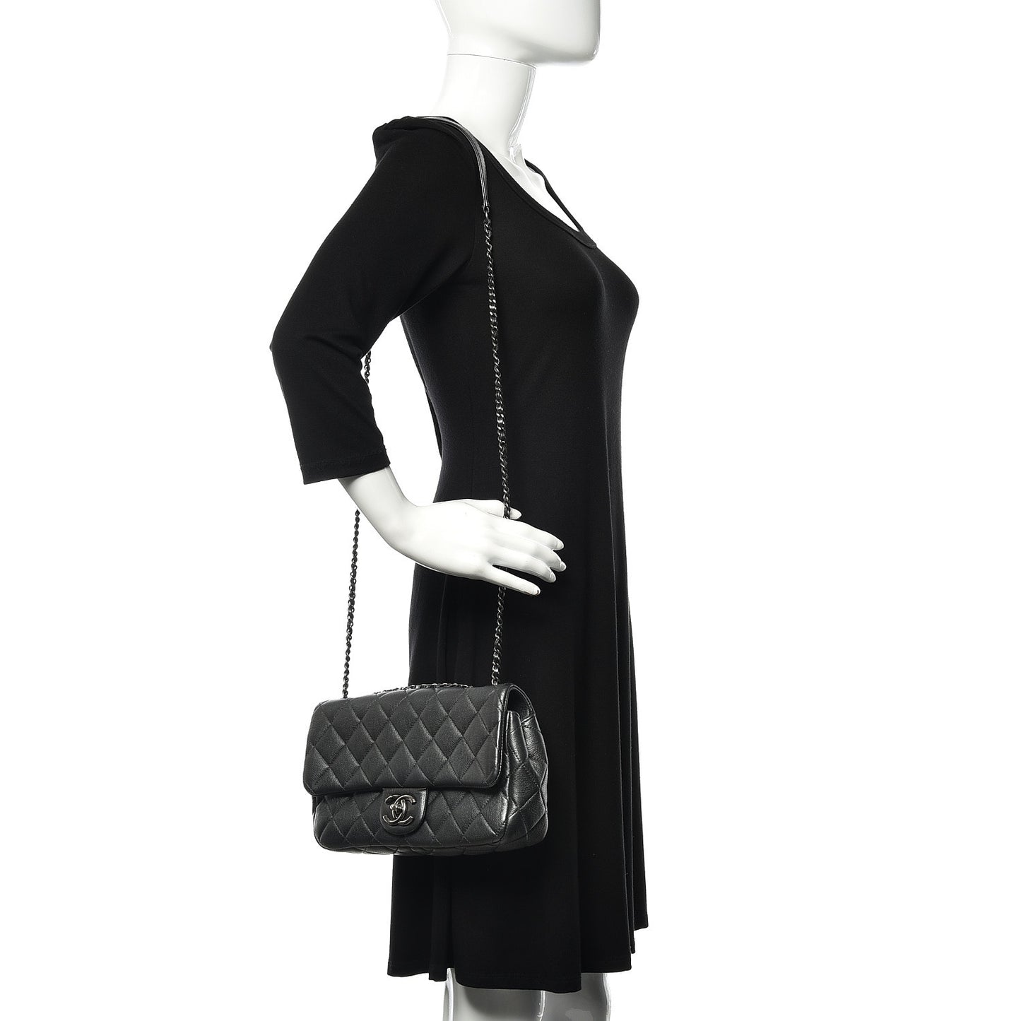 Metallic Calfskin Quilted Medium Medallion Flap Dark Silver