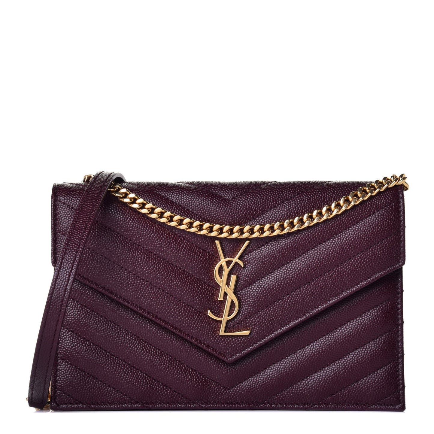 Grain De Poudre Matelasse Chevron Monogram Envelope Chain Wallet Rouge Legion