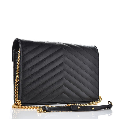 Saint Laurent Grain De Poudre Matelasse Chevron Monogram Chain Wallet Black 3 of 12