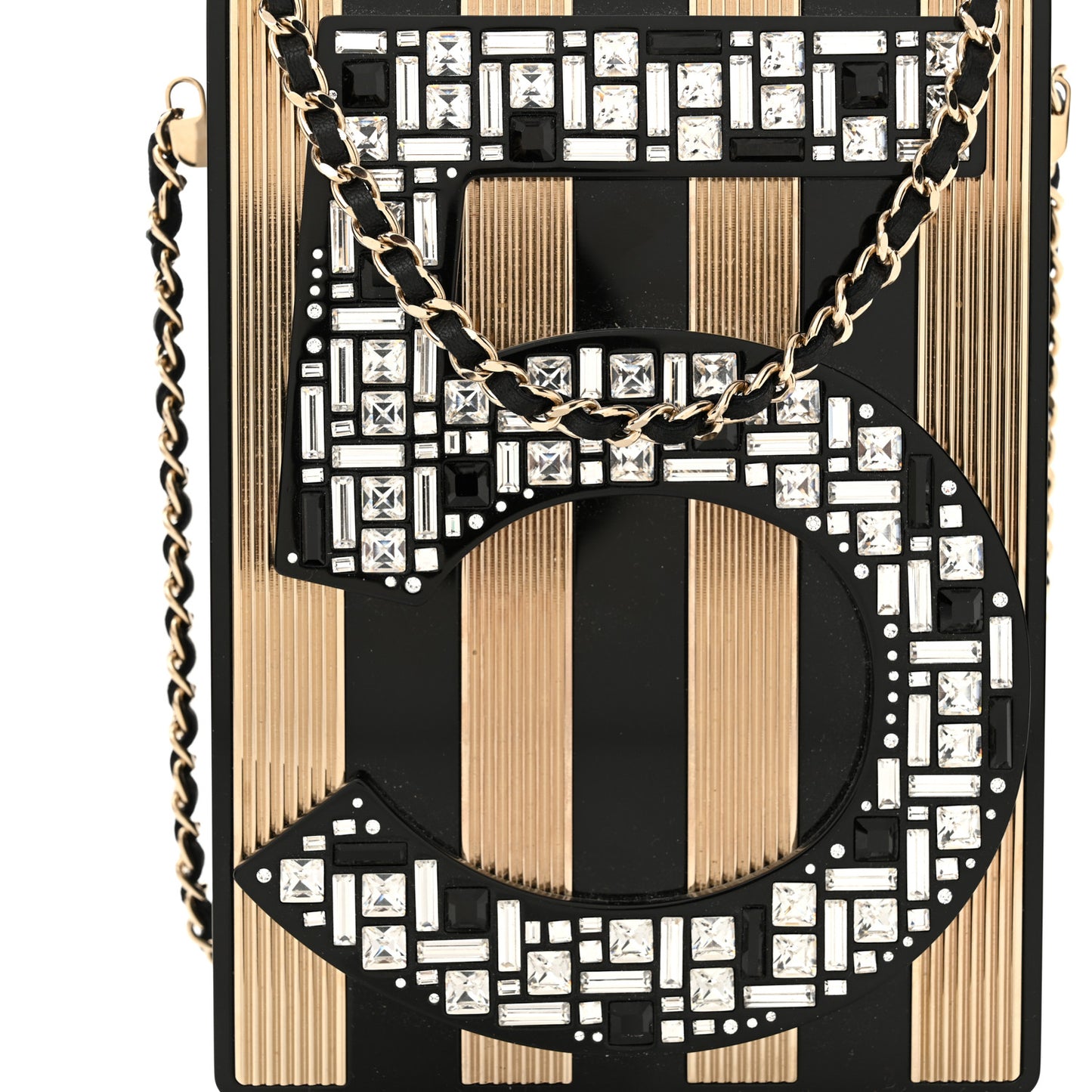 Plexiglass Strass Mosaic No 5 Minaudiere Clutch Black Gold
