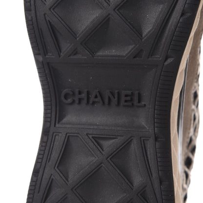 Chanel Suede Calfskin Embroidered CC Sneakers 39 Beige Black 7 of 8