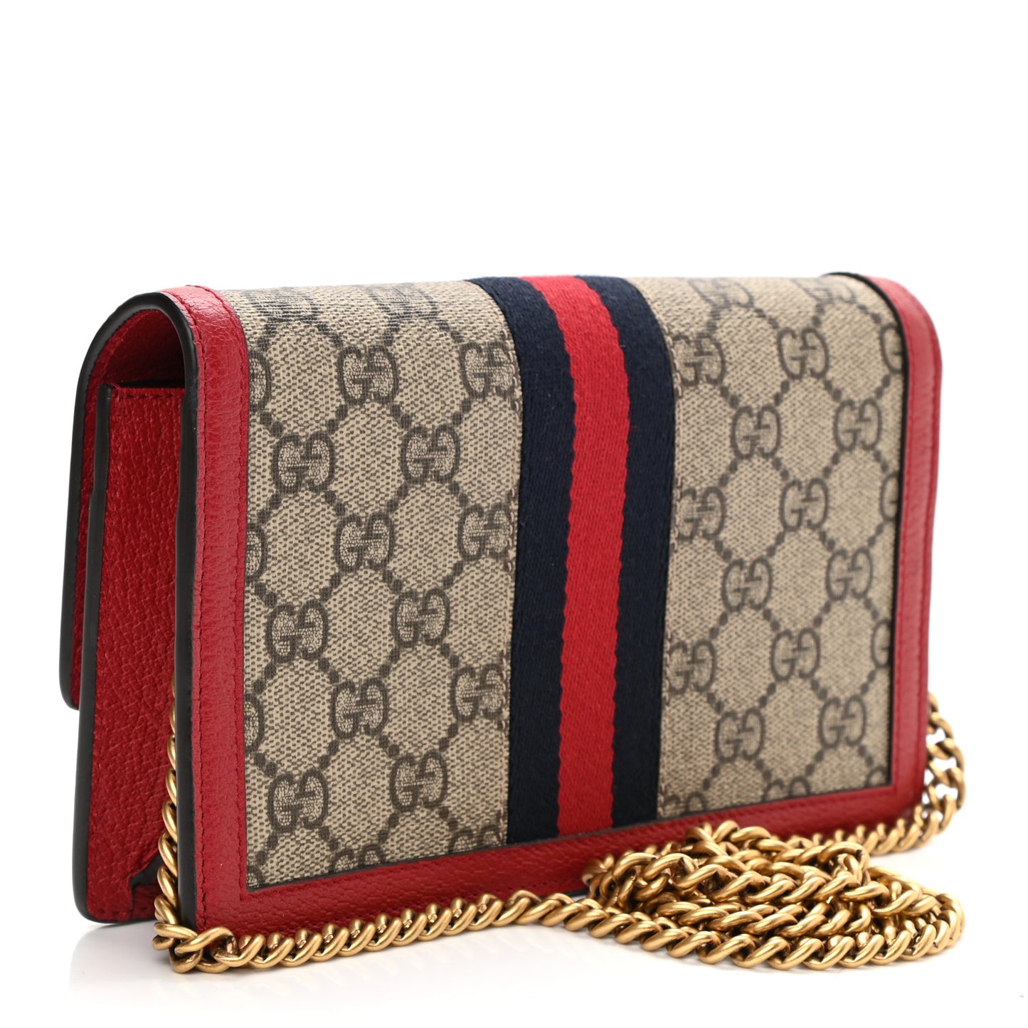 GG Supreme Monogram Web Queen Margaret Chain Wallet Red