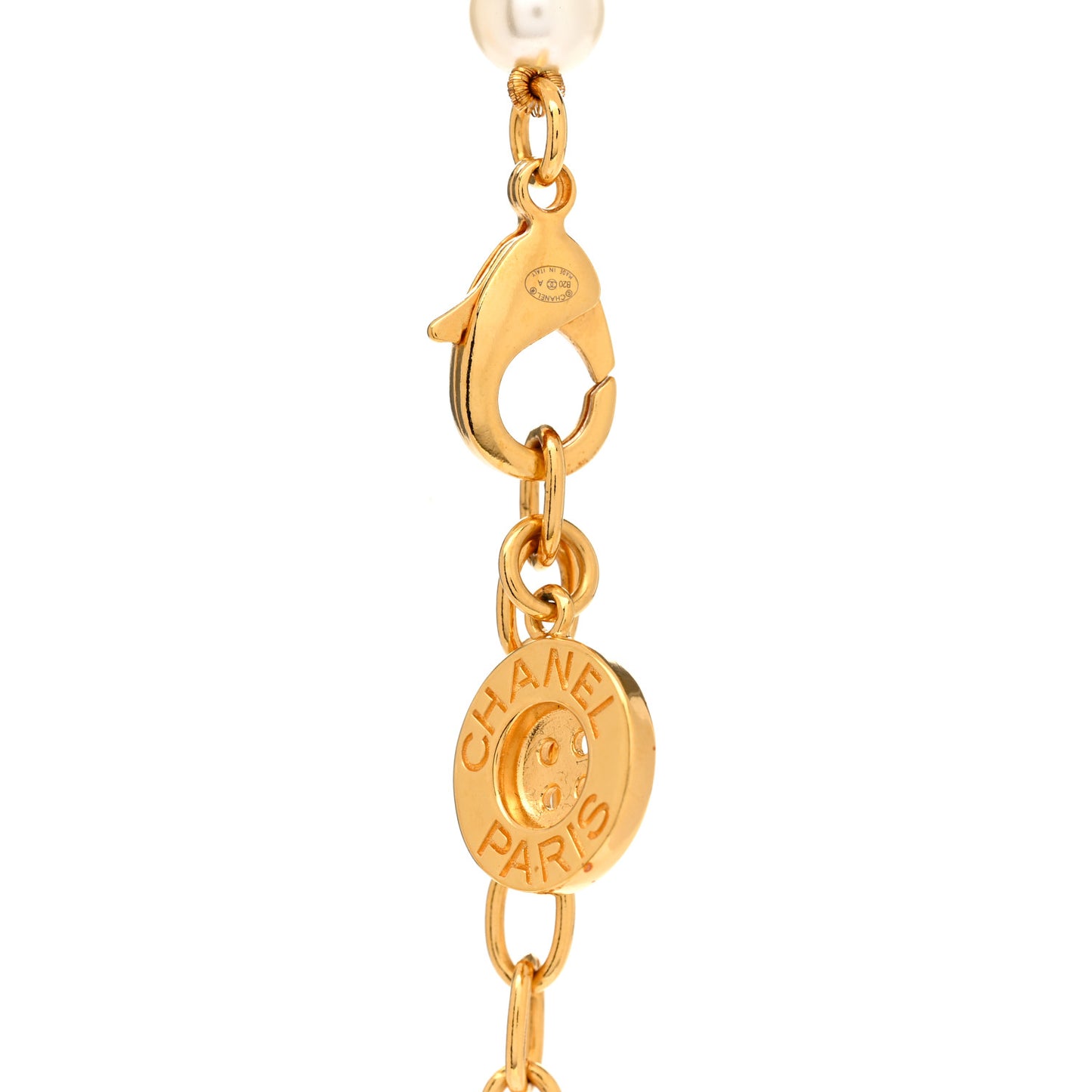 Pearl CC Paris Button Short Necklace Gold