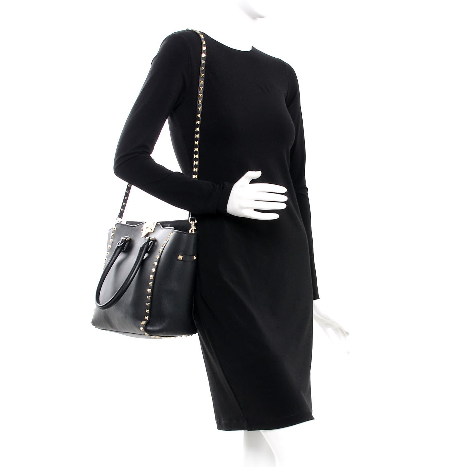 Valentino Garavani Vitello Rockstud Double Handle Tote Black 2 of 17