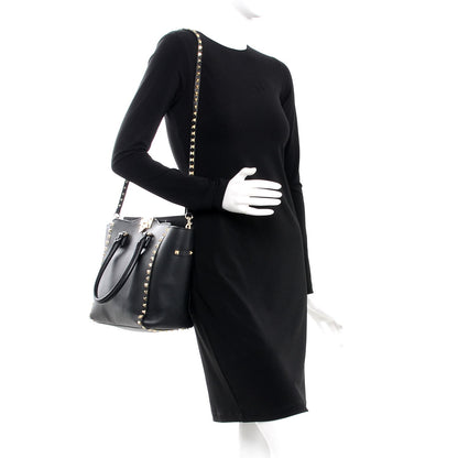 Valentino Garavani Vitello Rockstud Double Handle Tote Black 2 of 17