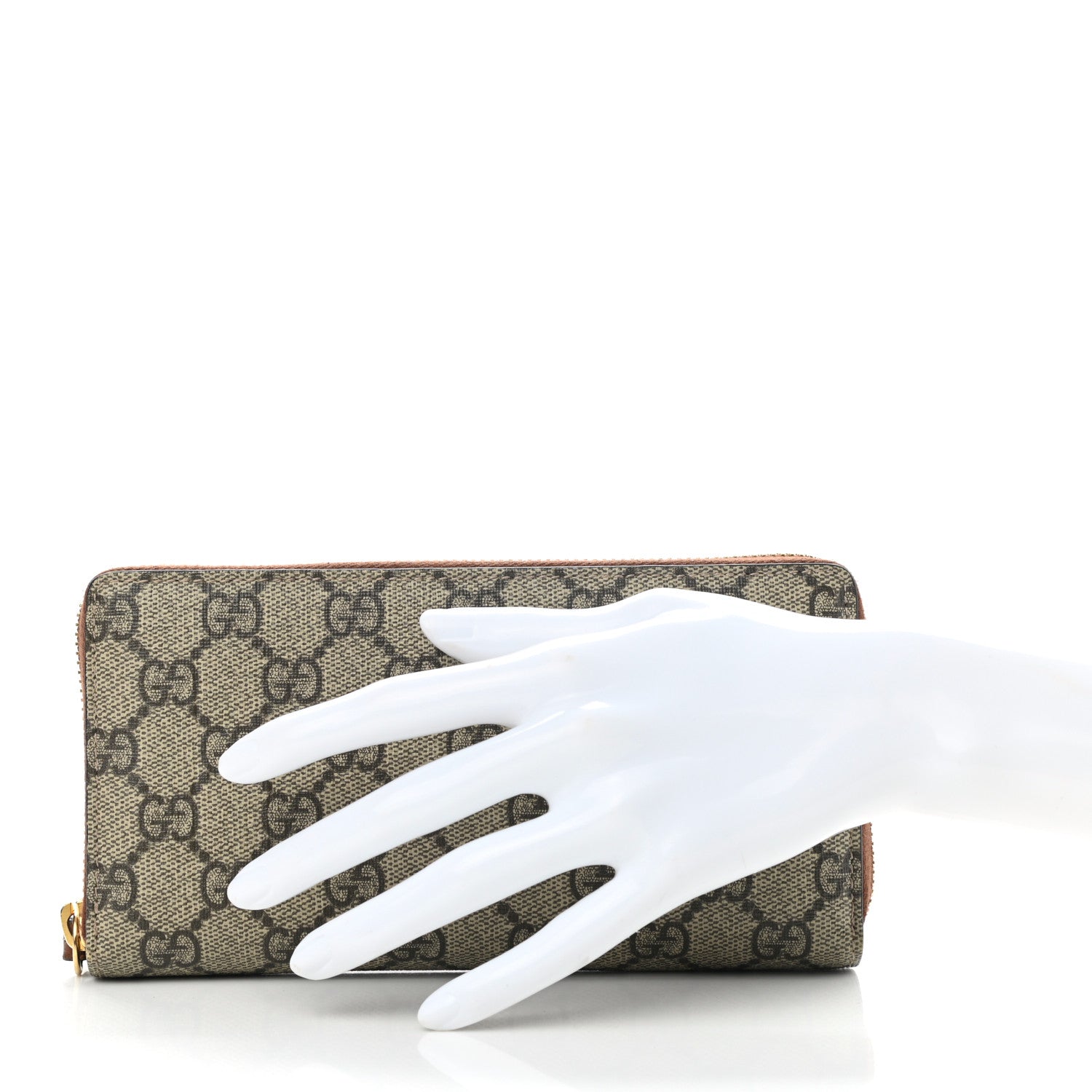 Gucci GG Supreme Monogram Cuoio Toscano Zip Around Wallet Beige Ebony Cuir 2 of 8