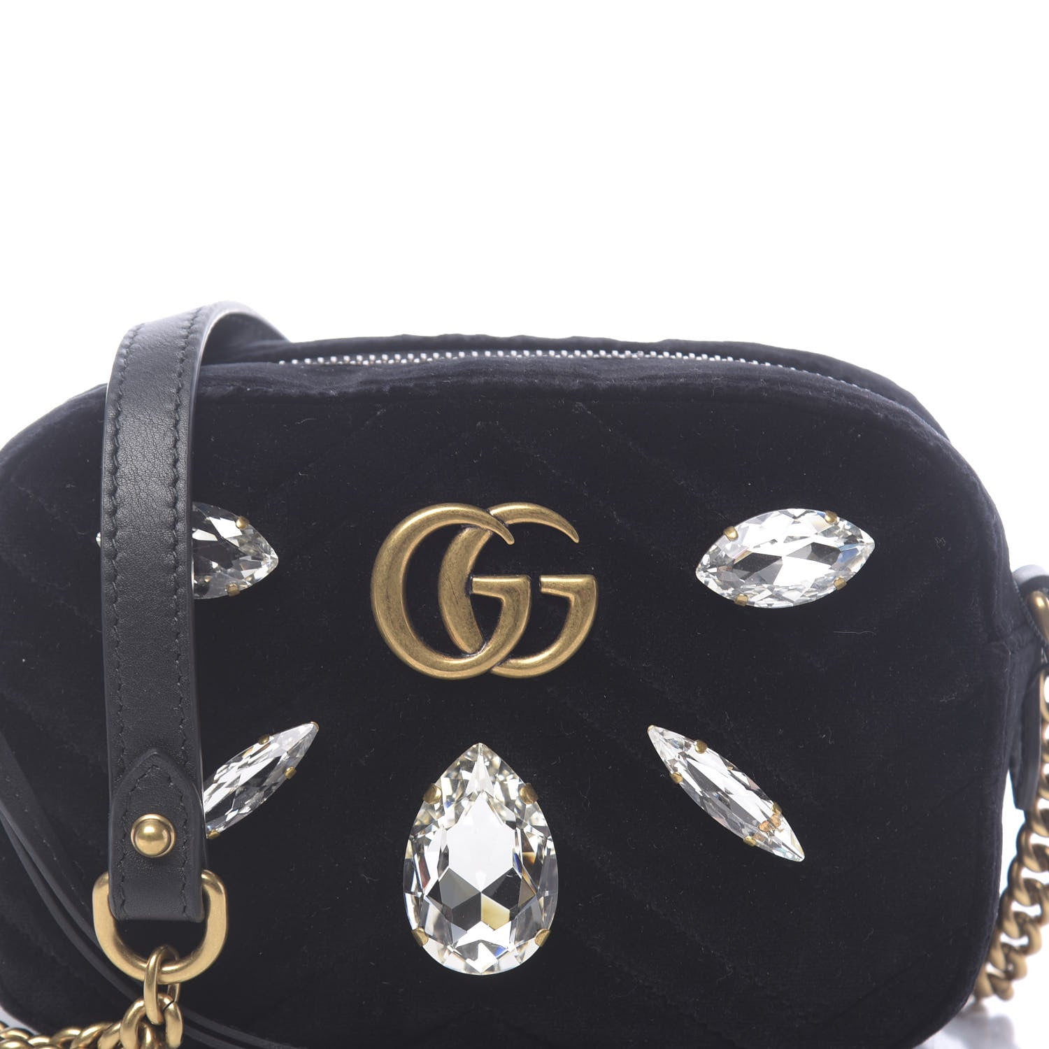 Gucci Velvet Matelasse Marquise Crystals Mini GG Marmont Chain Shoulder Bag Black 10 of 10